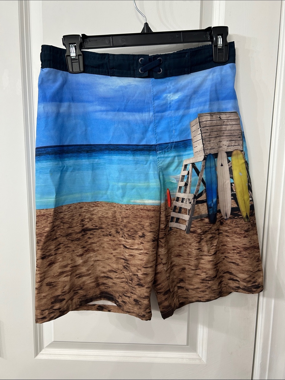 Boy’s Blue Beach Print Swim Trunks